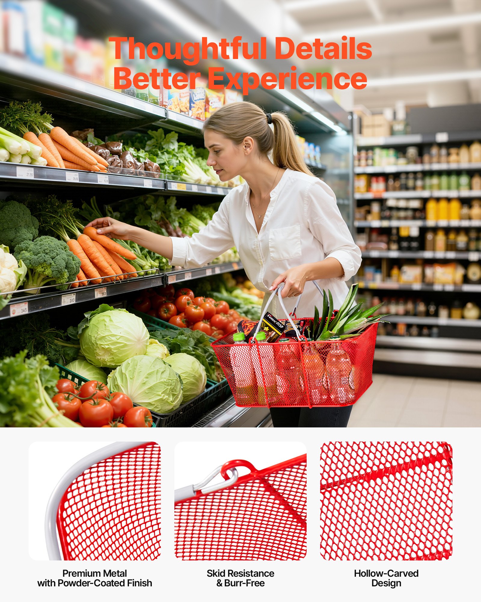 VEVOR Boodschappenmand, 12 stuks, 22 L, Stapelbare metalen mand met handgrepen, Draagmand, Draagvermogen tot 20 kg, Universele mand voor boodschappen, Detailhandel, Winkels, Supermarkten, Boekhandels, Rood