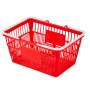 VEVOR Shopping Baskets, 12 PCS, 21L Stackable PE Plastic Grocery Baskets with Handles, Dense Mesh Structure, Holds up to 9.07kg, Portable for Grocery, Retail, Stores, Supermarket, Home Use, Red