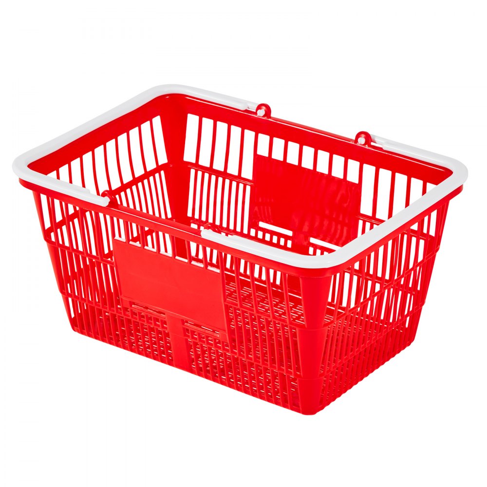 VEVOR Shopping Baskets, 20 PCS, 21L Stackable PE Plastic Grocery Baskets with Handles, Dense Mesh Structure, Holds up to 9.07kg, Portable for Grocery, Retail, Stores, Supermarket, Home Use, Red