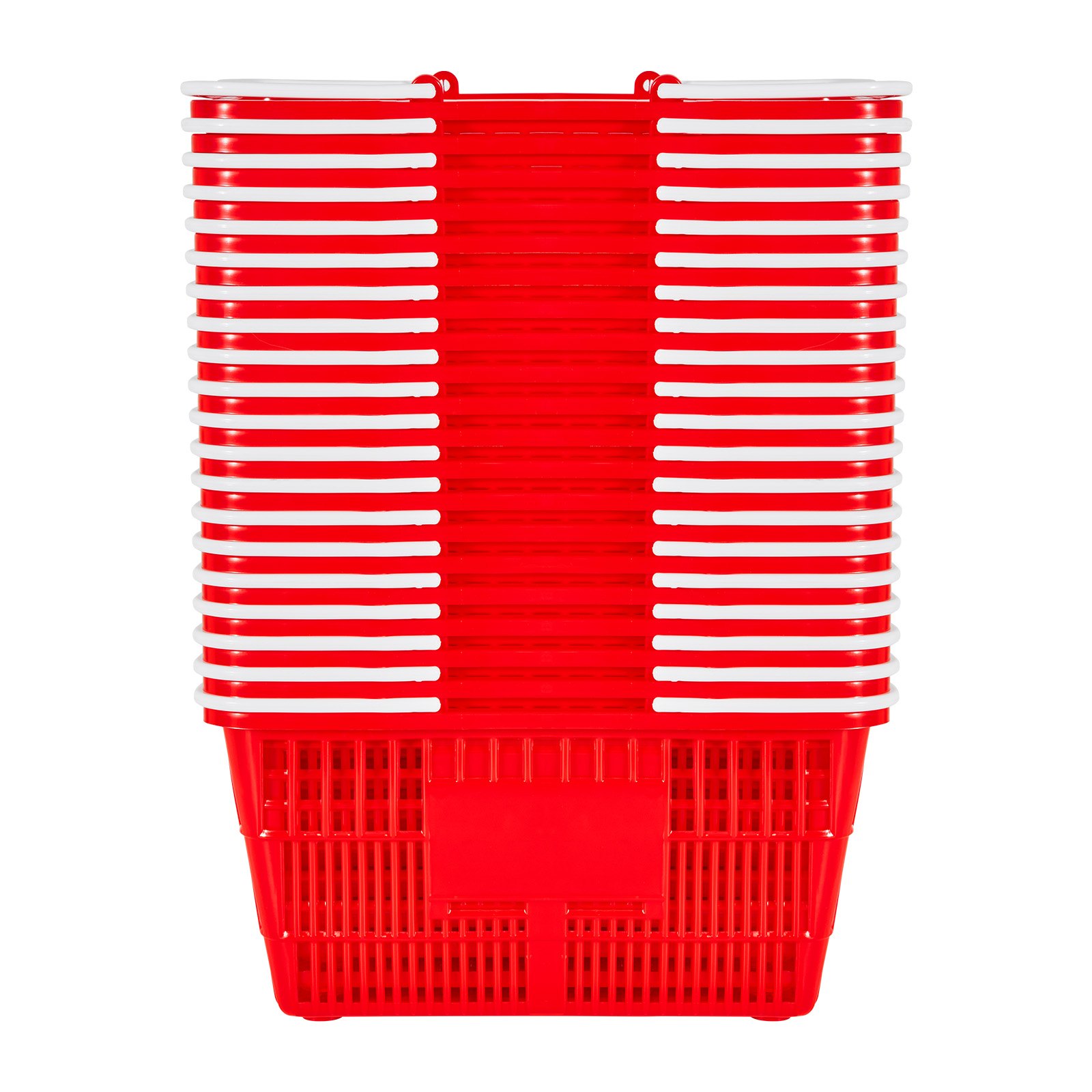 VEVOR Shopping Baskets, 20 PCS, 21L Stackable PE Plastic Grocery Baskets with Handles, Dense Mesh Structure, Holds up to 9.07kg, Portable for Grocery, Retail, Stores, Supermarket, Home Use, Red