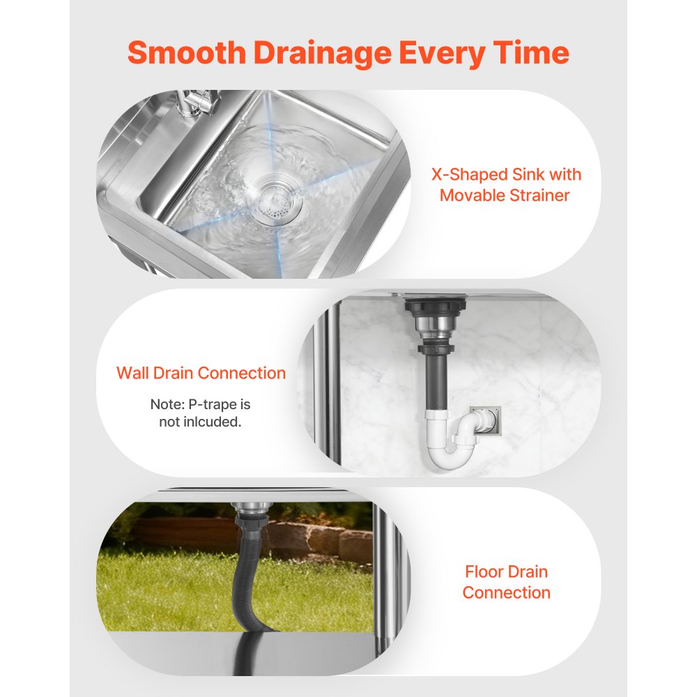 VEVOR Stainless Steel Utility Sink, Free Standing Single Bowl Commercial Kitchen Sink with Drawer, Faucet and Hot & Cold Water Pipe, Utility Basin for Garage Restaurant Laundry, 1000 x 500 x 940 mm