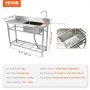 VEVOR Stainless Steel Utility Sink, Free Standing Single Bowl Commercial Kitchen Sink Set w/Workbench, 39.4 x 19.1 x 37.4 in Commercial Single Bowl Sinks for Garage, Restaurant, Laundry