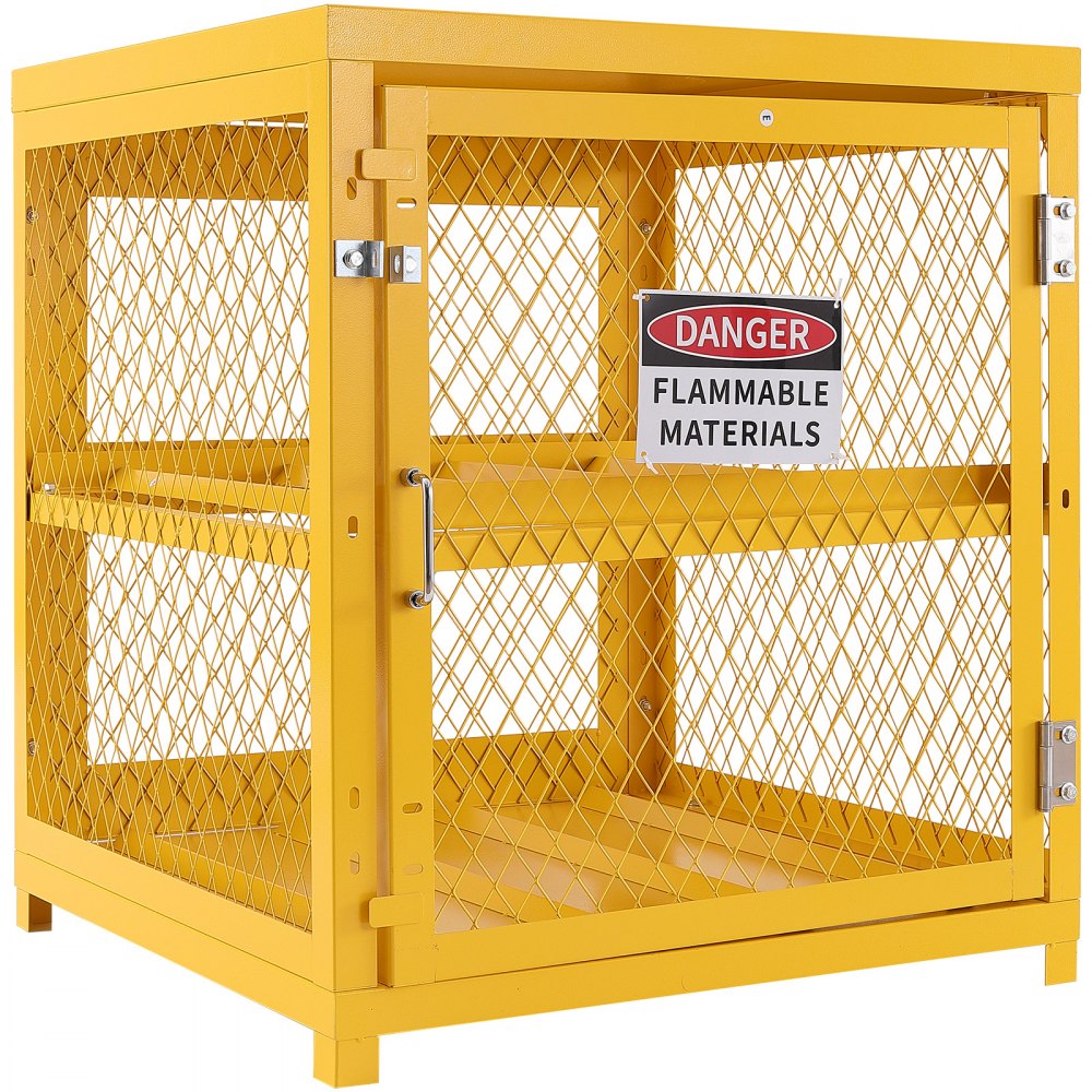 VEVOR horizontale cilinderopslagkast, 4 x 33 lbs cilinderinhoud, 31,02 x 30,04 x 35 inch propaanopslagkooi, gascilinderkast, gele poedercoating, voor freon, gassen, zuurstof, stikstof