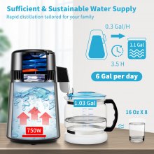 VEVOR Water Distiller, 1 L/H, 4L Distilled Water Maker with 0-99 H Timing, 750W Countertop Water Purifier with Dual Temp Display, Glass Carafe Cleaning Powder 3 Carbon Packs Equipped, FDA Approved, Si