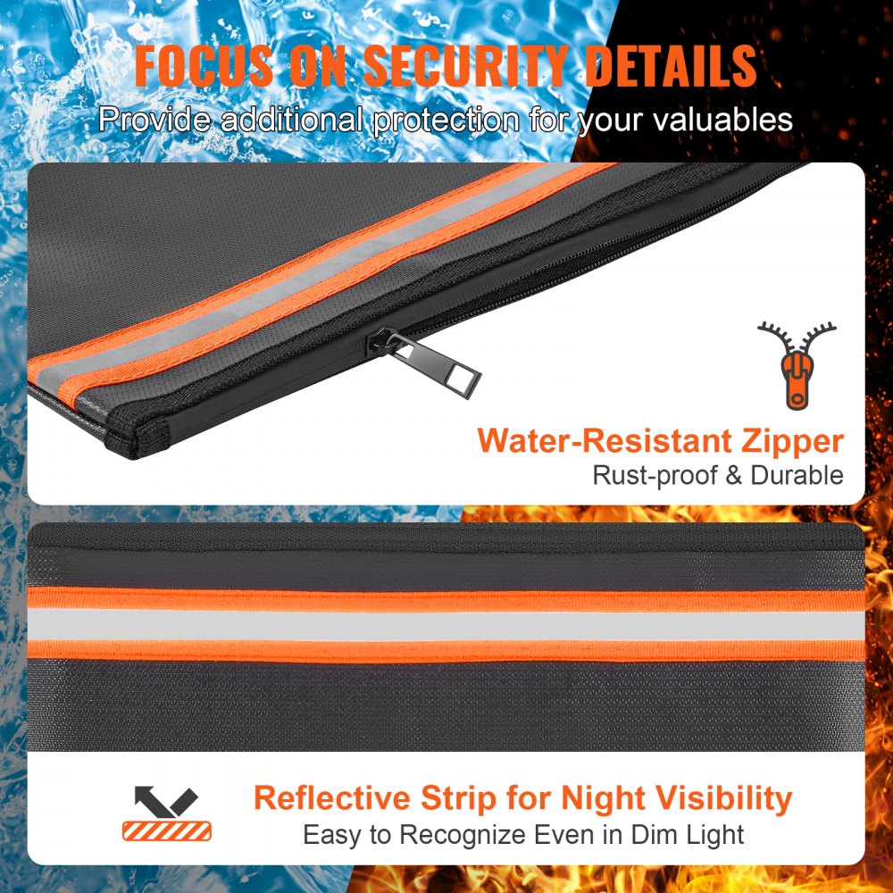 VEVOR Brandwerende Waterdichte Documententas 330 x 255 x 10 mm Brandwerende Geldzak Portemonnee Grote Capaciteit Aktetas Geldopslag Documenten/Geld/Paspoort/Bankdossier/Cash etc.