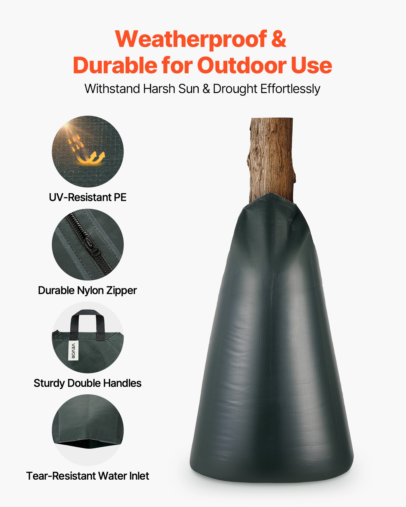 VEVOR Boomwaterzak 75,7L 4-pack, PE-waterzak met ritssluiting, waterzak voor bomen voor 3-4 uur water geven, waterzak, watergeefsysteem voor de zomer