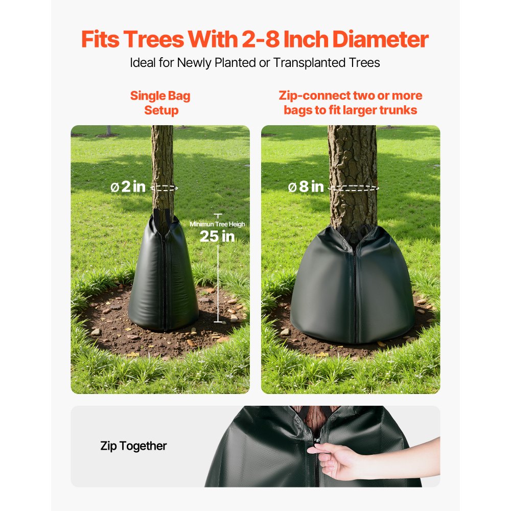 VEVOR Boomwaterzak 75,7L 8-pack, PE-waterzak met ritssluiting, waterzak voor bomen voor 3-4 uur water geven, waterzak, watergeefsysteem voor de zomer