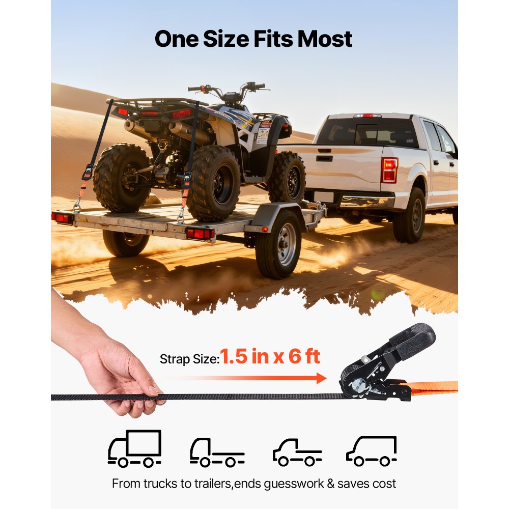 VEVOR Spanbanden, 38,1 x 1828,8 mm, Spanbanden met Karabijnhaak, 1100 kg breeksterkte, Draagtas, Ratelmechanisme voor verhuizingen, aanhangers, motorfietsen, kajaks, autodaken, Set van 2