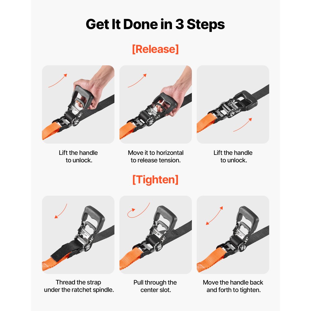 VEVOR Spanbanden, 38,1 x 1828,8 mm, Spanbanden met Karabijnhaak, 1100 kg breeksterkte, Draagtas, Ratelmechanisme voor verhuizingen, aanhangers, motorfietsen, kajaks, autodaken, Set van 2