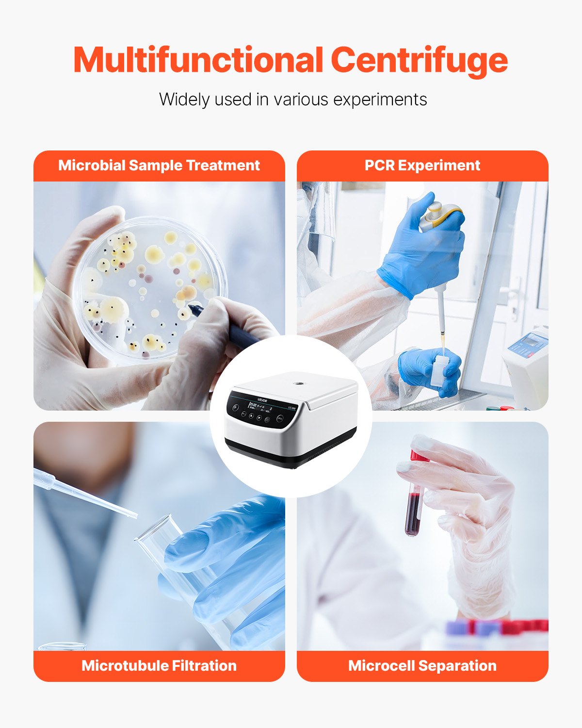 VEVOR Centrifuge Machine 100-1900 xg RCF Elektrische Laboratorium Centrifuge Machine met 1 Rotor voor 2/5/10/15 ml Buiscapaciteit, Instelbaar 500-4000 rpm, Laag Geluidsniveau voor Laboratorium Experimenten