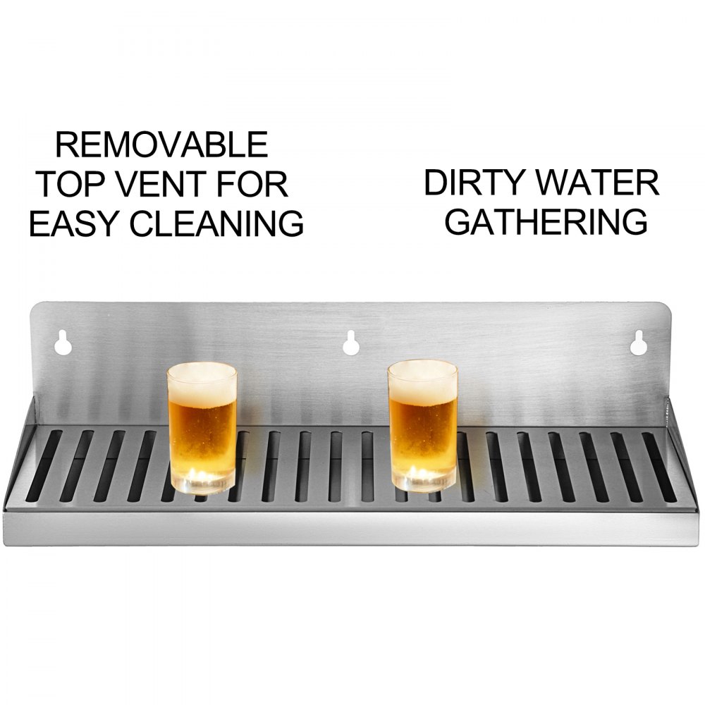 Vevor Drip Tray Bier Lekbak 35 Cm Zilver Wall Mount Druppellade Kegerator