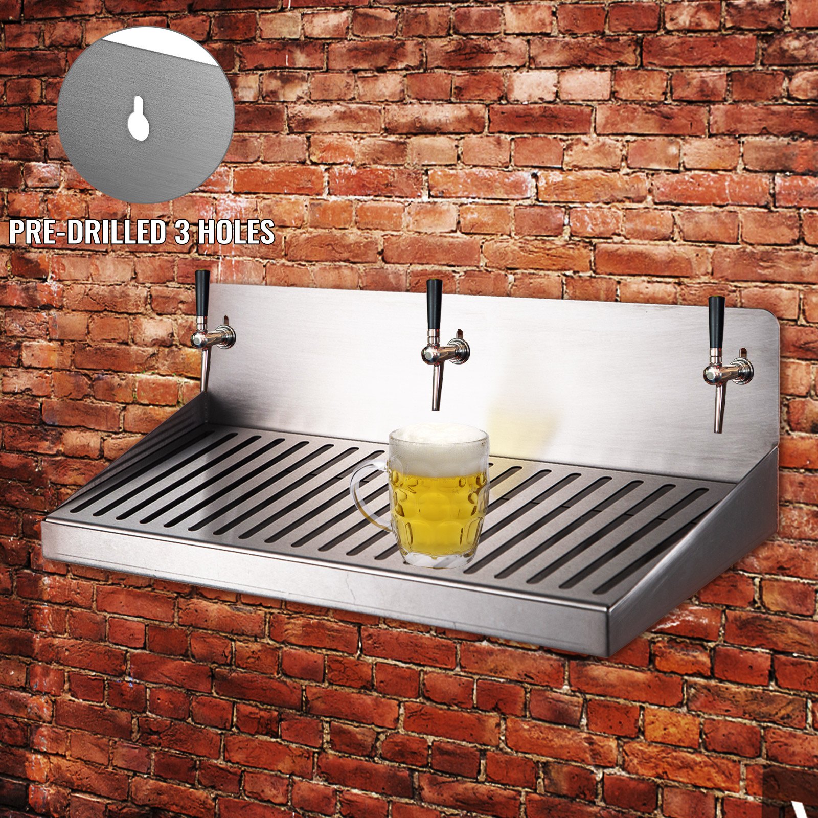 Vevor Drip Tray Bier Lekbak 35 Cm Zilver Wall Mount Druppellade Kegerator