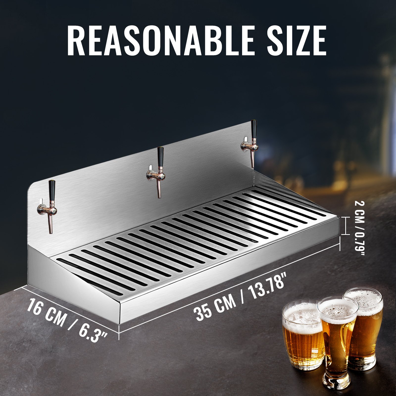 Vevor Drip Tray Bier Lekbak 35 Cm Zilver Wall Mount Druppellade Kegerator