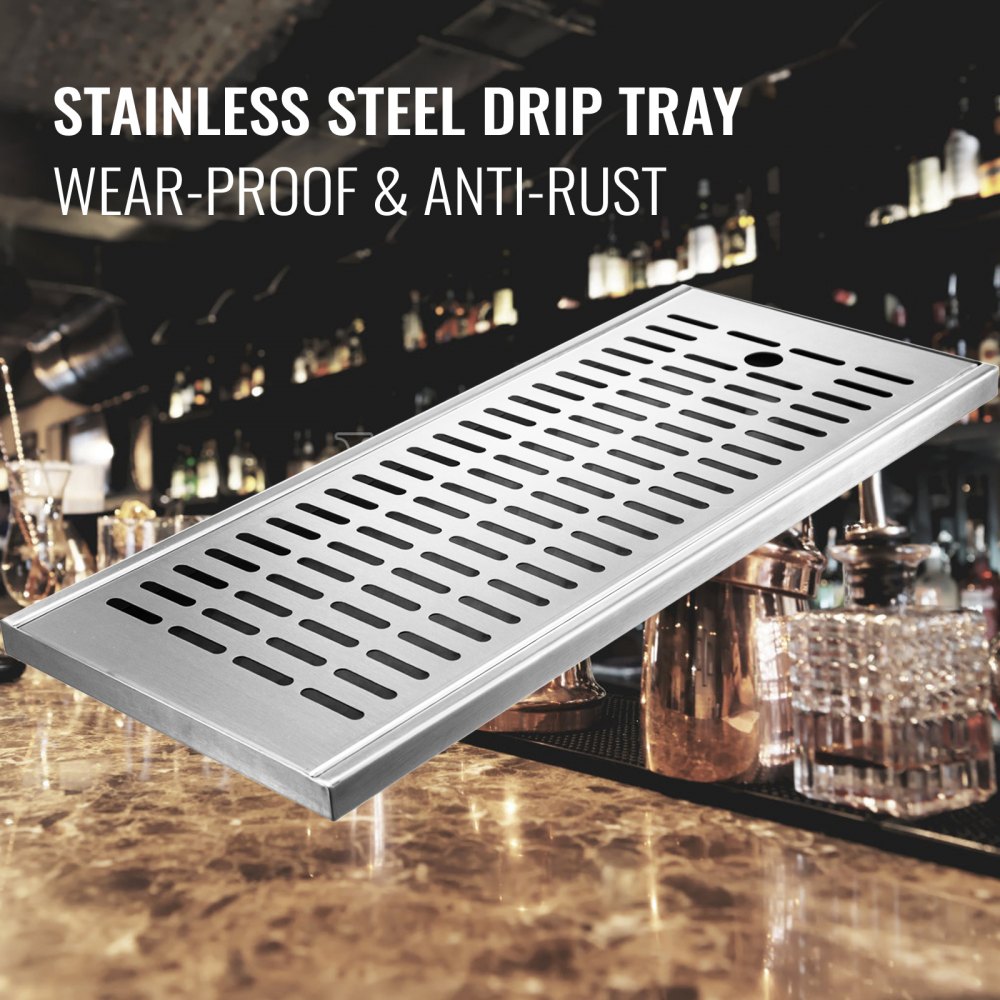 VEVOR Drip Tray, 19.6''x8'' Surface Mount Drip Tray, Countertop Beer Drip Pan, Stainless Steel Drip Tray, Beer Drip Tray No Drain, Non-Slip Beer Drain Tray, Installation-Free For Home Bar Café Kitchen