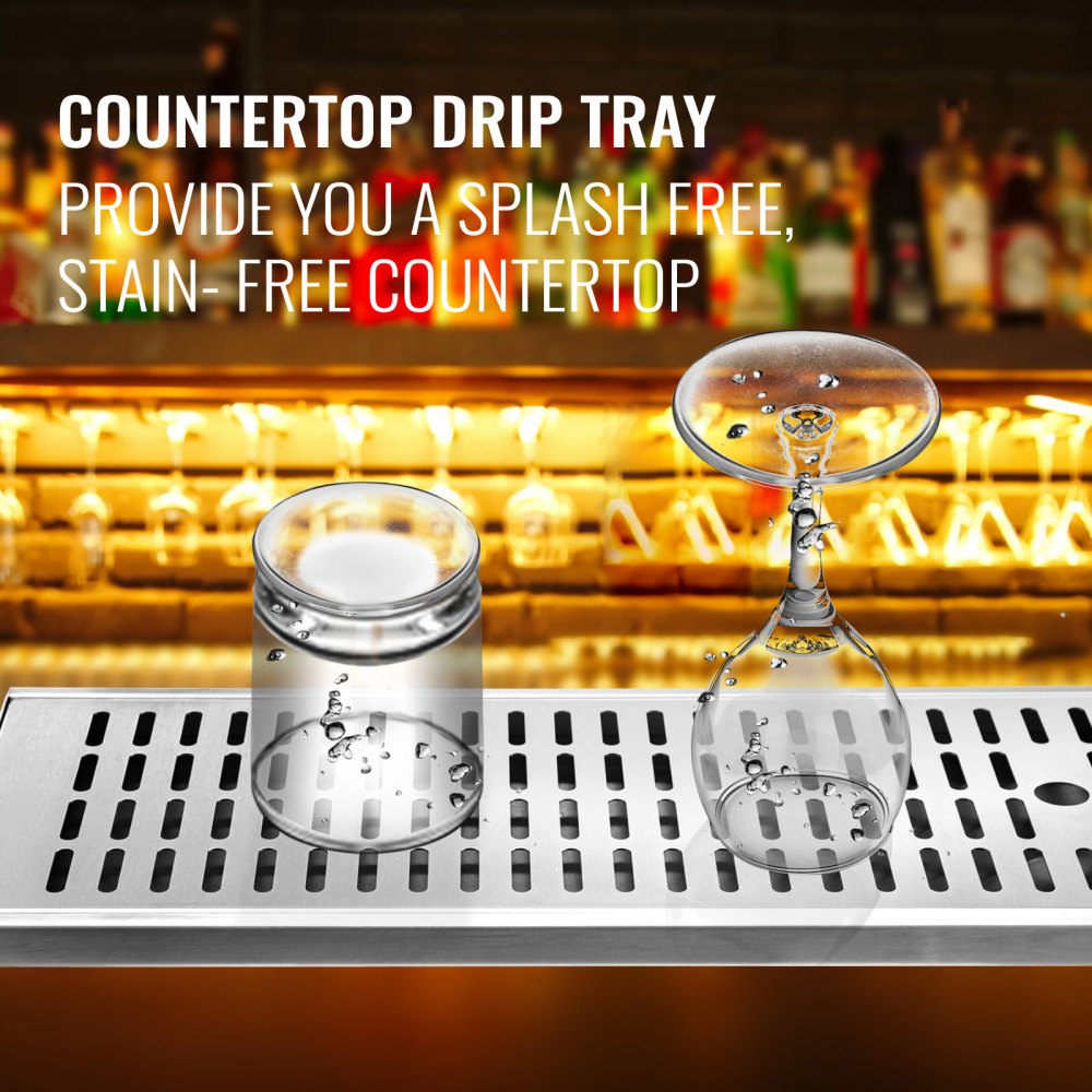VEVOR Drip Tray, 19.6''x8'' Surface Mount Drip Tray, Countertop Beer Drip Pan, Stainless Steel Drip Tray, Beer Drip Tray No Drain, Non-Slip Beer Drain Tray, Installation-Free For Home Bar Café Kitchen