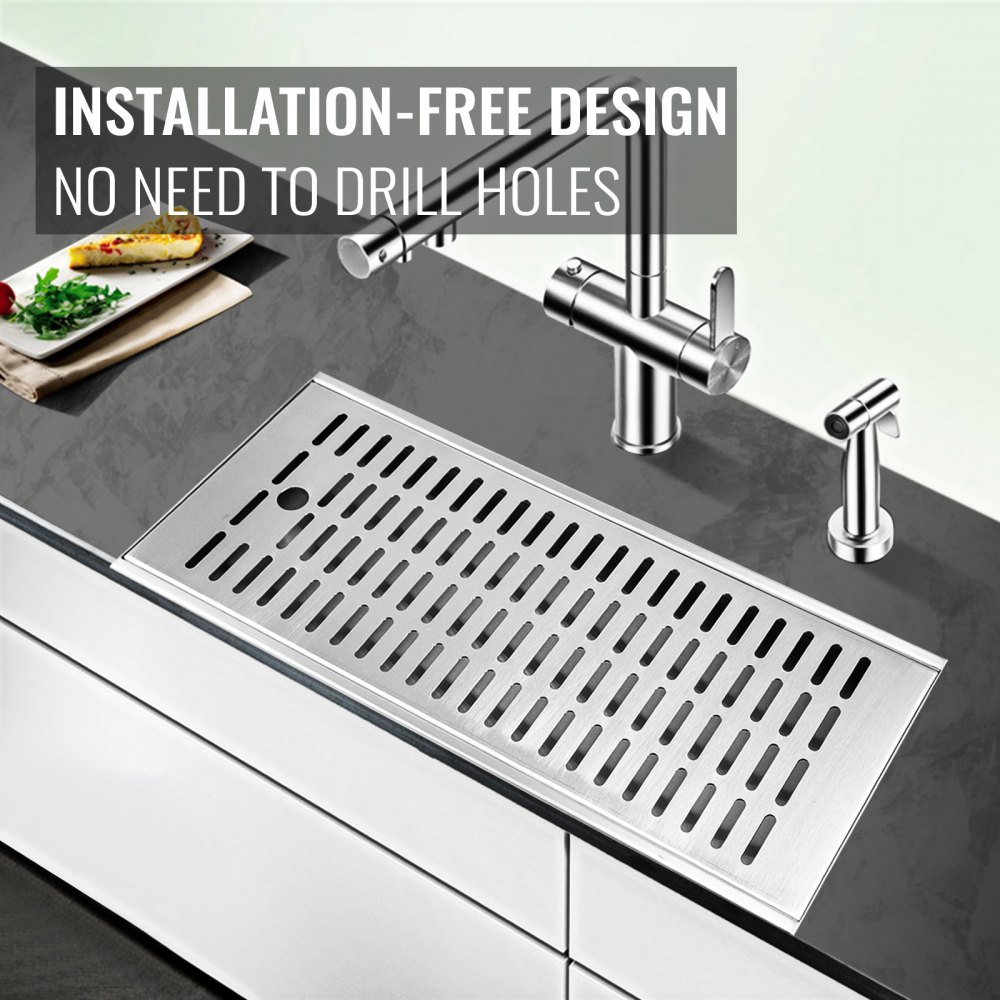 VEVOR Drip Tray, 19.6''x8'' Surface Mount Drip Tray, Countertop Beer Drip Pan, Stainless Steel Drip Tray, Beer Drip Tray No Drain, Non-Slip Beer Drain Tray, Installation-Free For Home Bar Café Kitchen