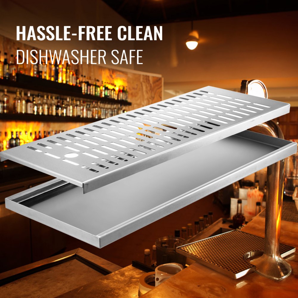VEVOR Drip Tray, 19.6''x8'' Surface Mount Drip Tray, Countertop Beer Drip Pan, Stainless Steel Drip Tray, Beer Drip Tray No Drain, Non-Slip Beer Drain Tray, Installation-Free For Home Bar Café Kitchen