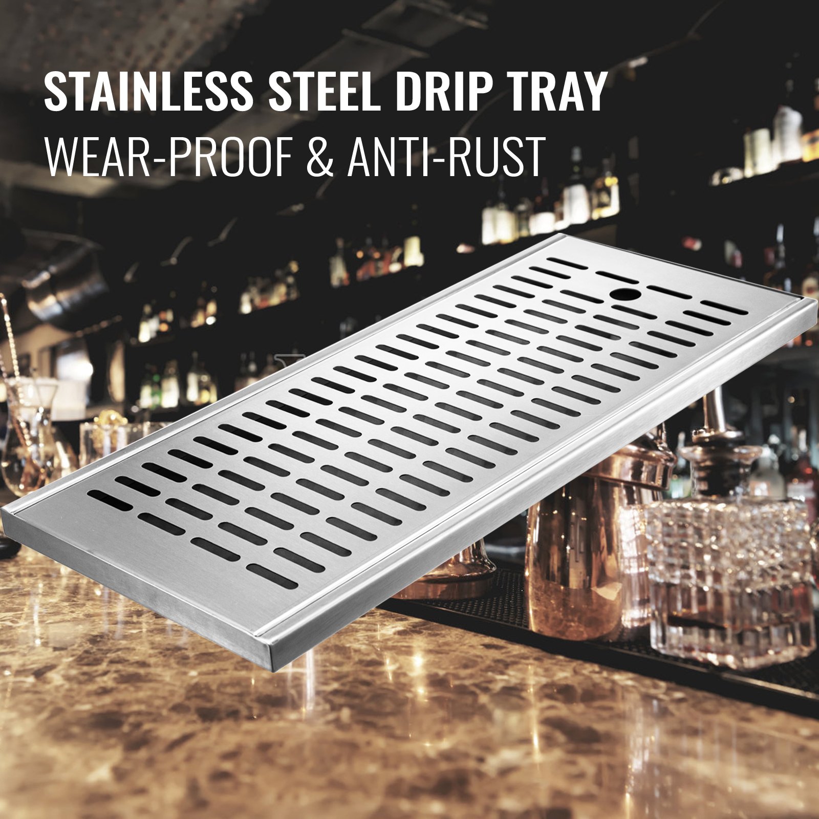 VEVOR Drip Tray, 19.6''x8'' Surface Mount Drip Tray, Countertop Beer Drip Pan, Stainless Steel Drip Tray, Beer Drip Tray No Drain, Non-Slip Beer Drain Tray, Installation-Free For Home Bar Café Kitchen