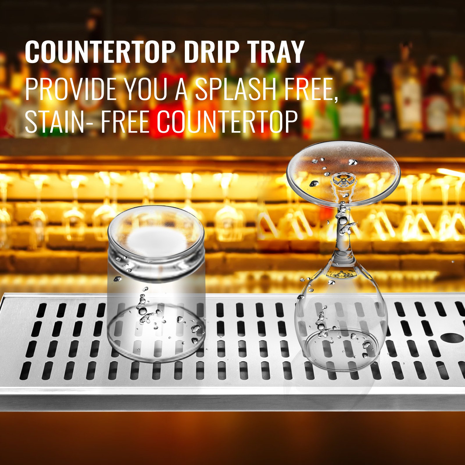 VEVOR Drip Tray, 19.6''x8'' Surface Mount Drip Tray, Countertop Beer Drip Pan, Stainless Steel Drip Tray, Beer Drip Tray No Drain, Non-Slip Beer Drain Tray, Installation-Free For Home Bar Café Kitchen