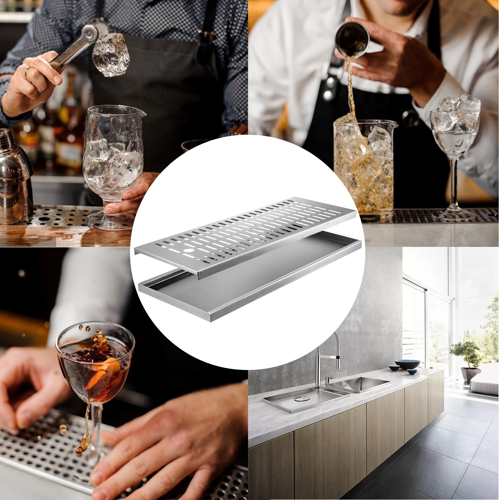 VEVOR Drip Tray, 19.6''x8'' Surface Mount Drip Tray, Countertop Beer Drip Pan, Stainless Steel Drip Tray, Beer Drip Tray No Drain, Non-Slip Beer Drain Tray, Installation-Free For Home Bar Café Kitchen