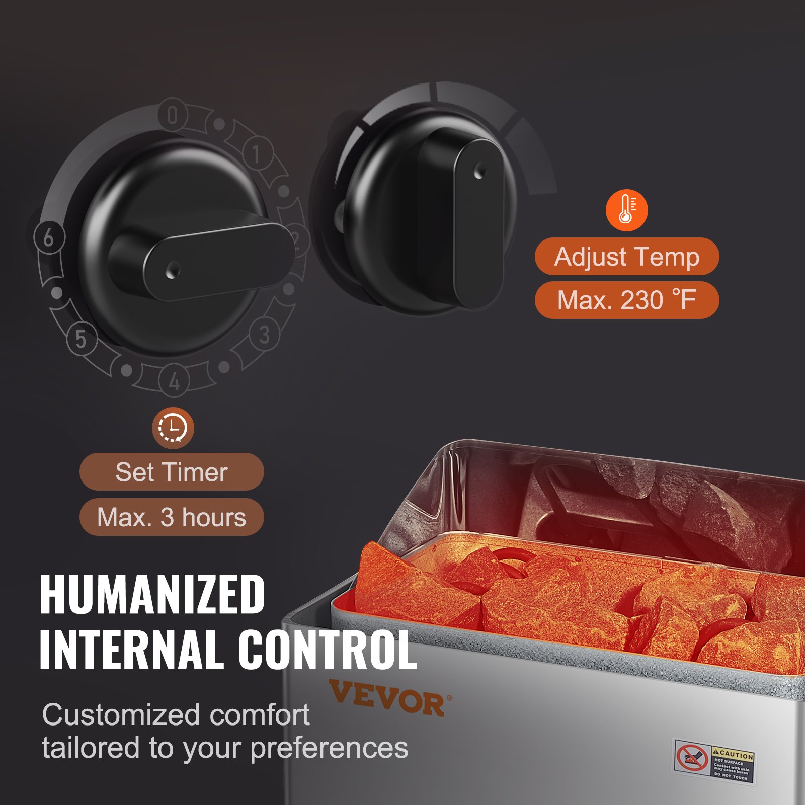 VEVOR Sauna Heater, 8KW Electric Sauna Stove, 400V 3N Portable Indoor/Outdoor Sauna Heater with 3h Timer, Built-In Controls for 8-12 m³ Home, Commercial Hotel Spa Shower, Durable Stainless Steel 430