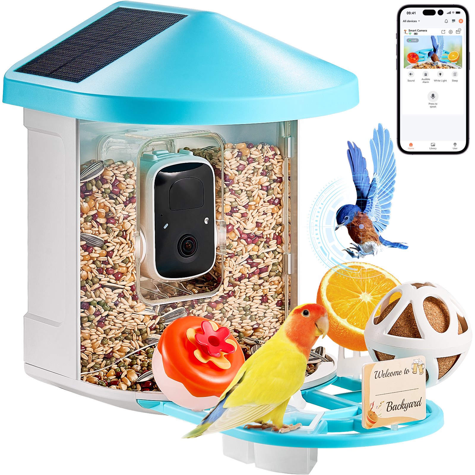 VEVOR Smart Bird Feeder with Camera, 2K HD AI Identify 10000+ Bird Species, Solar-Powered Bird Watching Camera with Auto Capture & Instant Notify, Wireless Outdoor Gift for Bird Lover (2 Solar Panels)