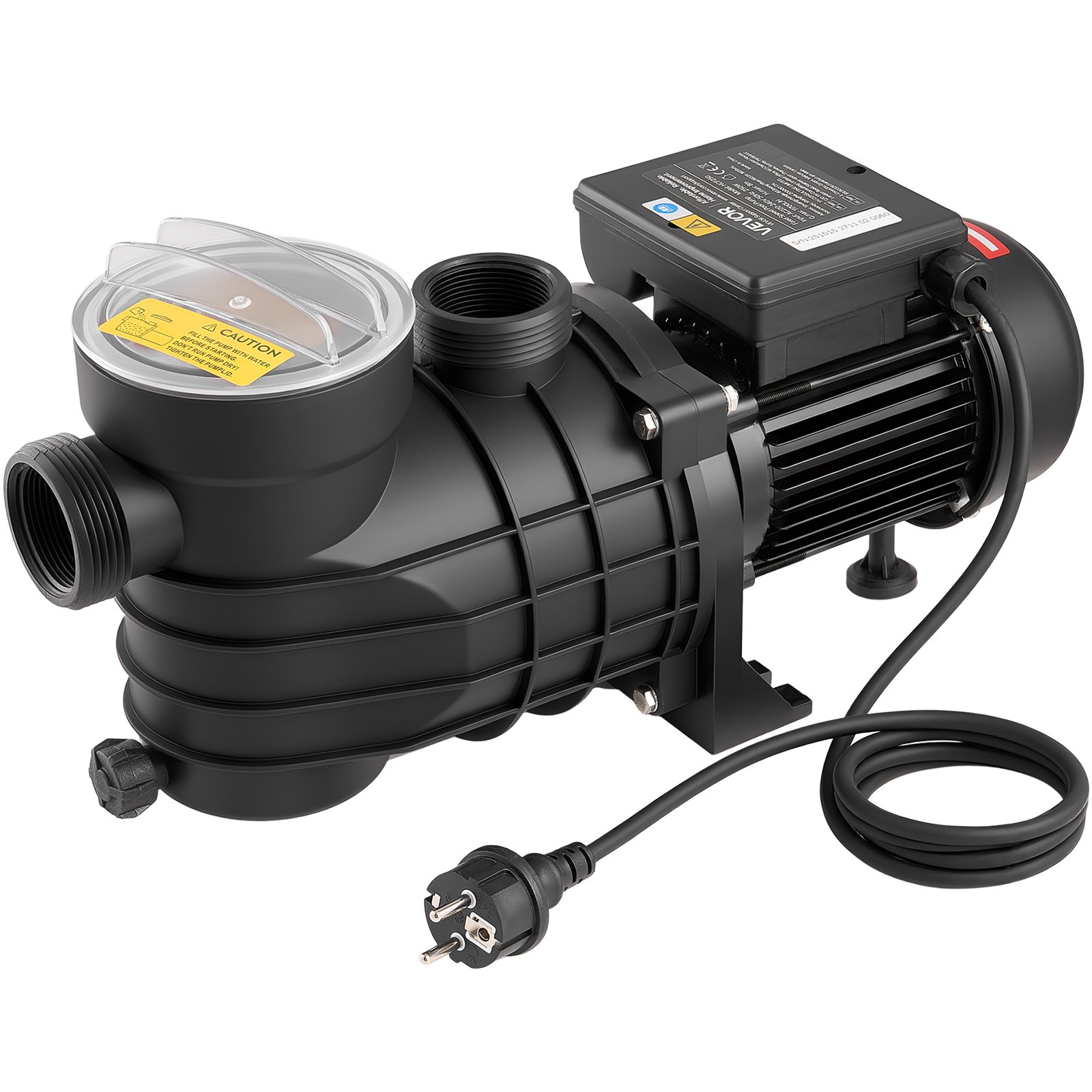 VEVOR zwembadpomp 250 W, filterpomp met een maximale doorstroomsnelheid van 11.700 l/u, eentraps zwembadpomp, 2850 tpm, maximale opvoerhoogte van 8 m, inclusief filtermand en deksel, voor bovengrondse zwembaden, zwembaden en spa's.