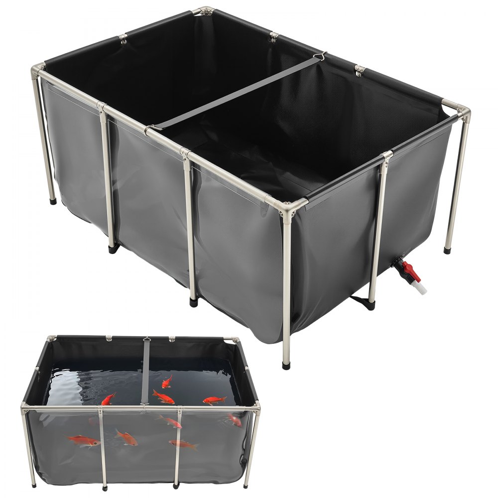 VEVOR Canvas Visvijver, 1023,3 L Kweekwatertank, PVC Koi-tank met transparant kijkvenster, Aquarium met roestvrijstalen frame en aftapkraan, voor het kweken van Koi en Goudvissen (Zwart)