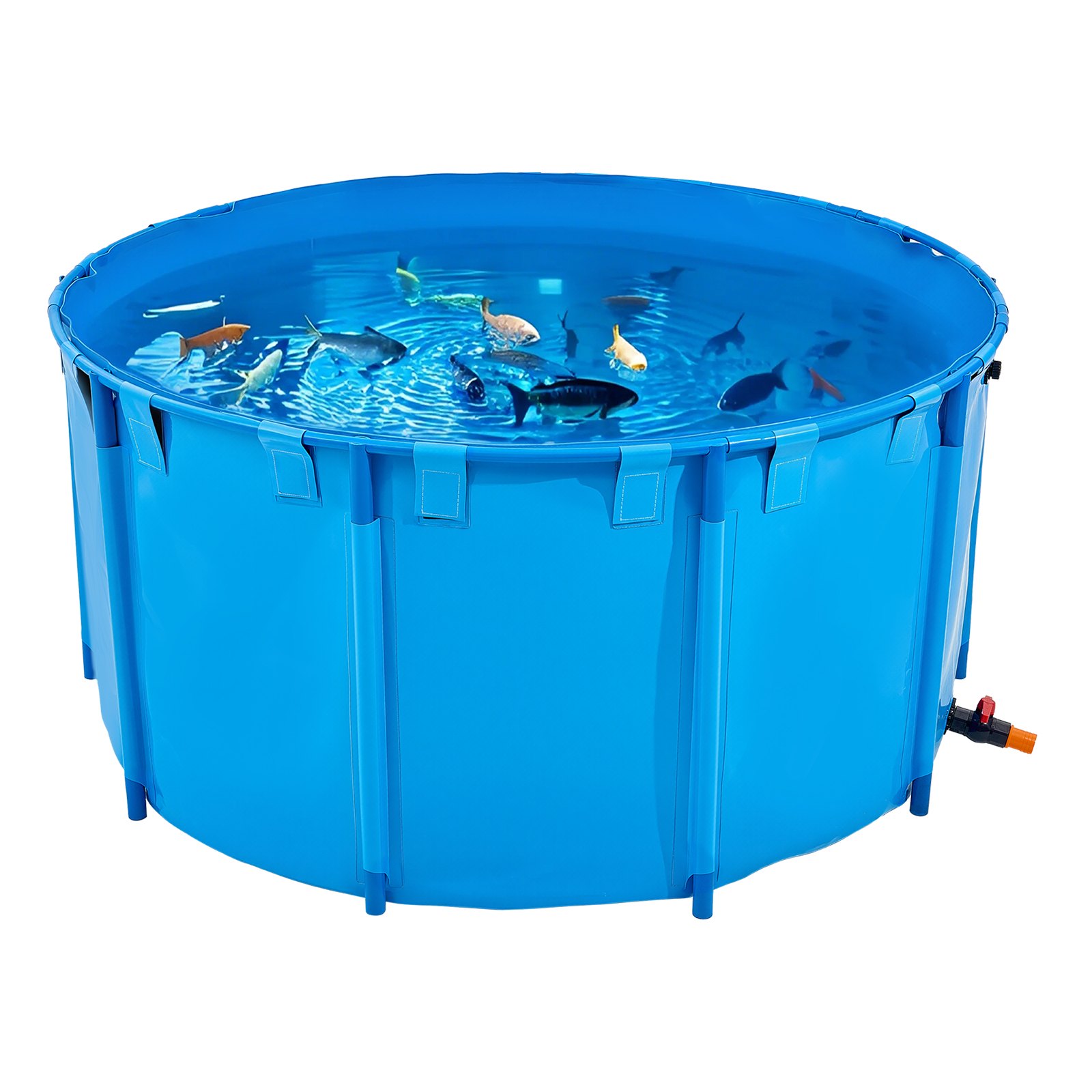 VEVOR Canvas Fish Pond, 818 Gal Capacity Above Ground Fish Pond, Foldable PVC Koi Tank, Round Goldfish Tank with Stable Frame and Drain Valve, for Aquaculture, Koi Breeding, and Irrigation (Blue)