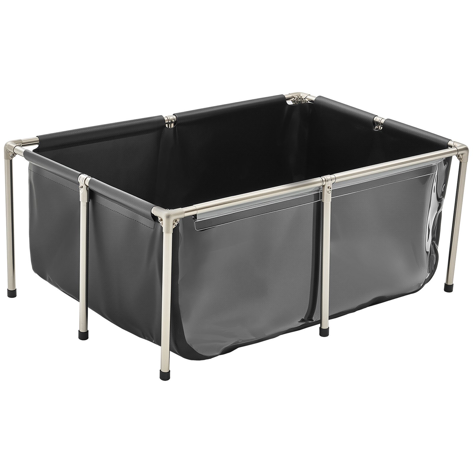 VEVOR Canvas Visvijver, 480 L Viskom, PVC Koi Kom met Transparant Kijkvenster, Goudviskom met RVS Frame & Afvoerklep, voor het Kweken van Koi, Goudvissen (Zwart)