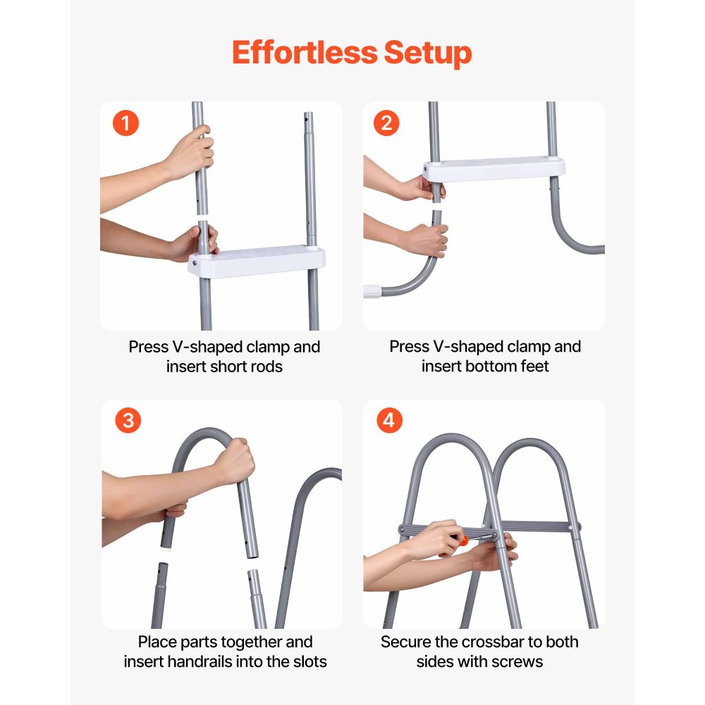 VEVOR Zwembadtrap van koolstofstaal, draagvermogen 136 kg, A-frame instaptrap, veiligheidstrap voor bovengrondse zwembaden met een diepte tot 106,7 cm, antislip instaphulp met 3 treden, grijs en wit