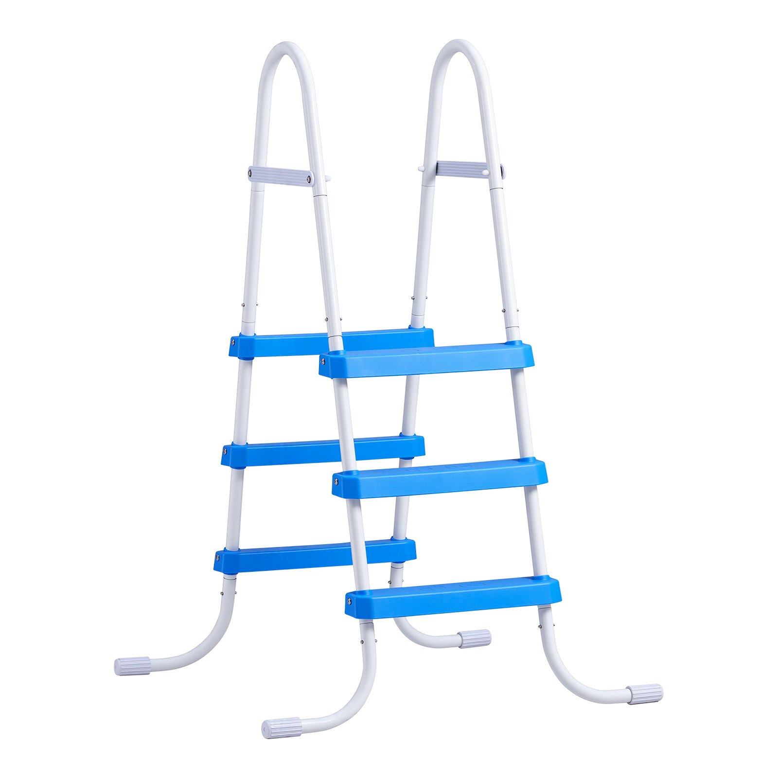 VEVOR zwembadladder van koolstofstaal met een draagvermogen van 136 kg, A-frame instapladder, veiligheidsladder voor bovengrondse zwembaden met een diepte tot 914 mm, antislip instaphulp met 3 treden, wit en blauw