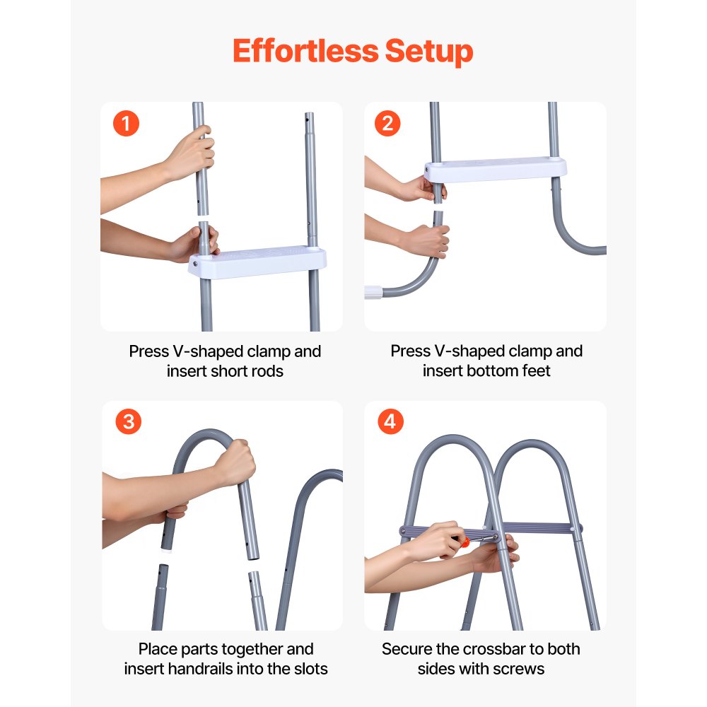 VEVOR Zwembadtrap van koolstofstaal, draagvermogen 136 kg, A-frame instaptrap, veiligheidstrap voor bovengrondse zwembaden met een diepte tot 121,9 cm, antislip instaphulp met 4 treden, grijs en wit