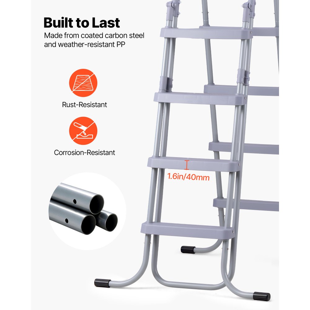 VEVOR Zwembadladder van koolstofstaal, draagvermogen 136 kg, A-frame instapladder, veiligheidsladder voor bovengrondse zwembaden met een diepte tot 132,1 cm, antislip instapladder met 4 treden, grijs