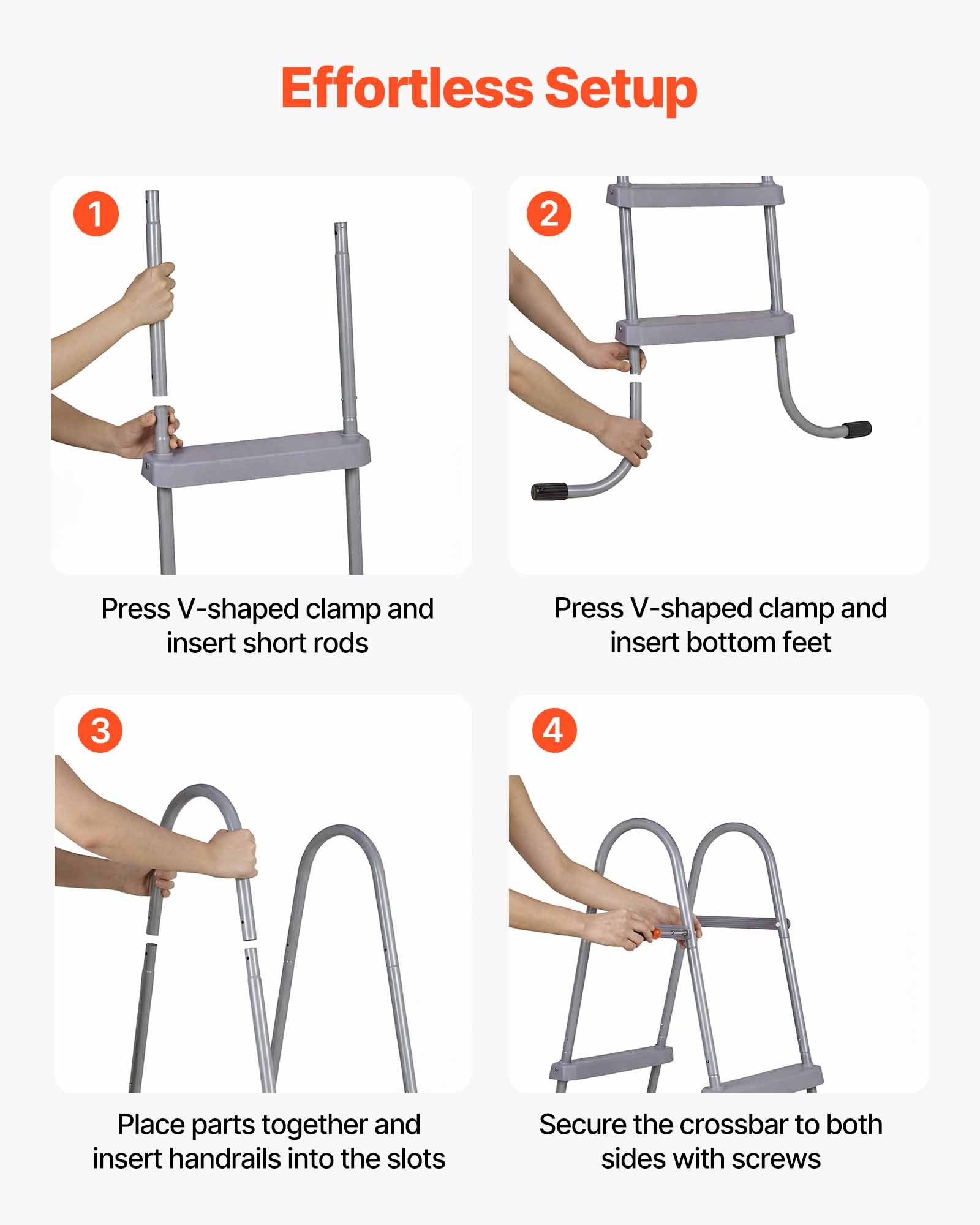 VEVOR Zwembadtrap van koolstofstaal, draagvermogen 136 kg, instaptrap met A-frame, veiligheidstrap voor bovengrondse zwembaden met een diepte tot 838 mm, instaphulp met antislip treden (2 stuks), grijs