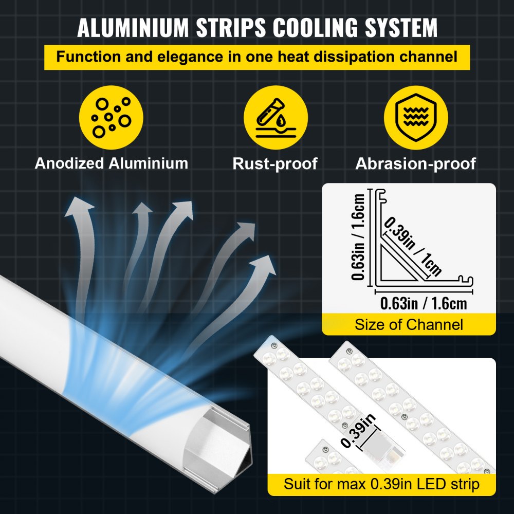Vevor Led Aluminium Kanaal Led Aluminium Profiel 20 Stuks Led Strip Kanaal 1 M
