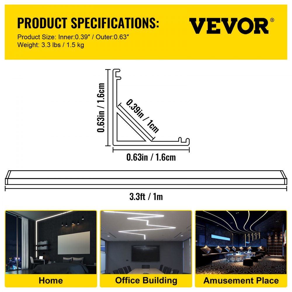 Vevor Led Aluminium Kanaal Led Aluminium Profiel 20 Stuks Led Strip Kanaal 1 M