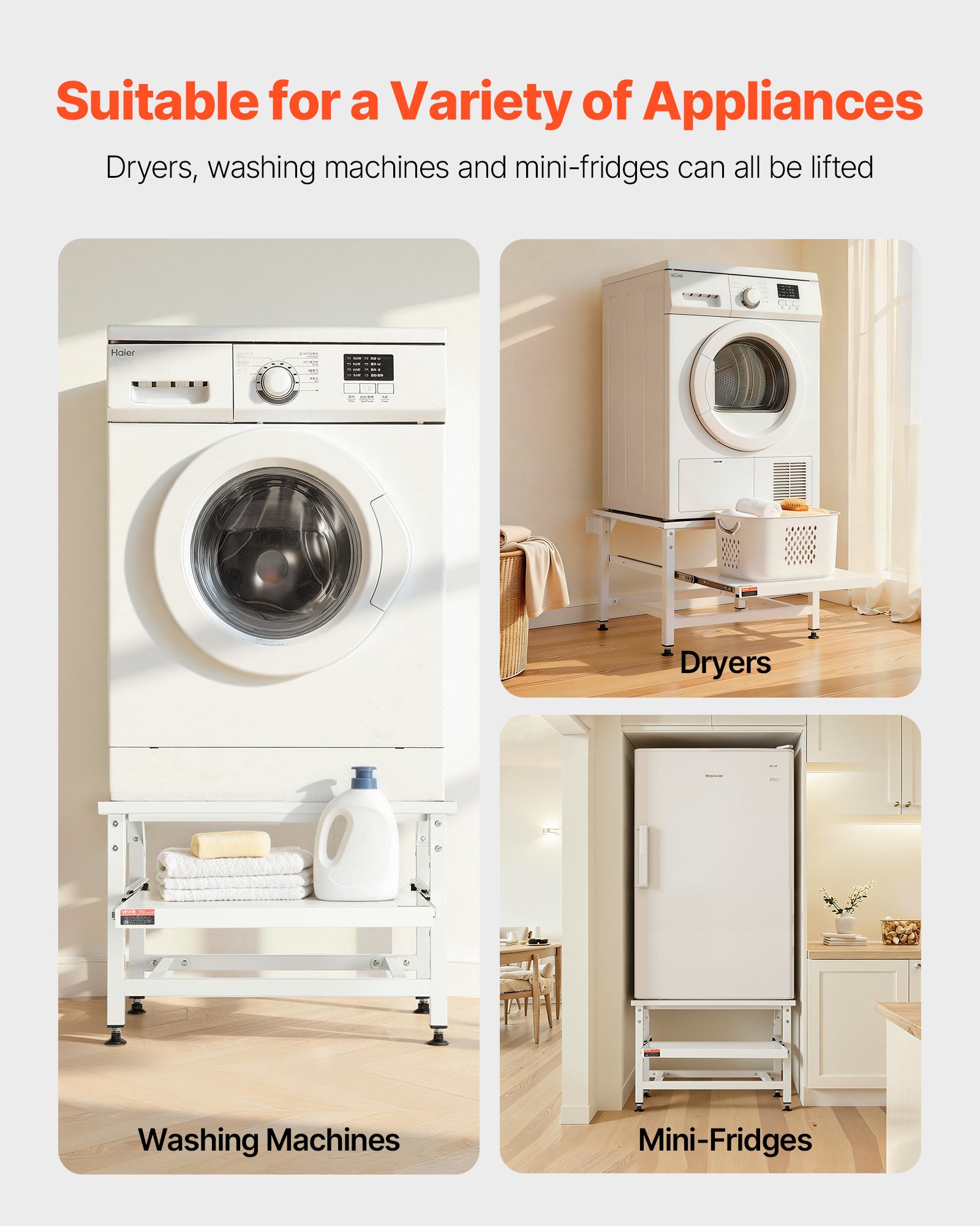 VEVOR Laundry Pedestal, 16 in Height, Washer and Dryer Pedestals with Pull-out Tray, 700 lbs Weight Load Capacity, Non-Slip Feet, Heavy-duty Steel Washing Machine Stand Universal Fit, White