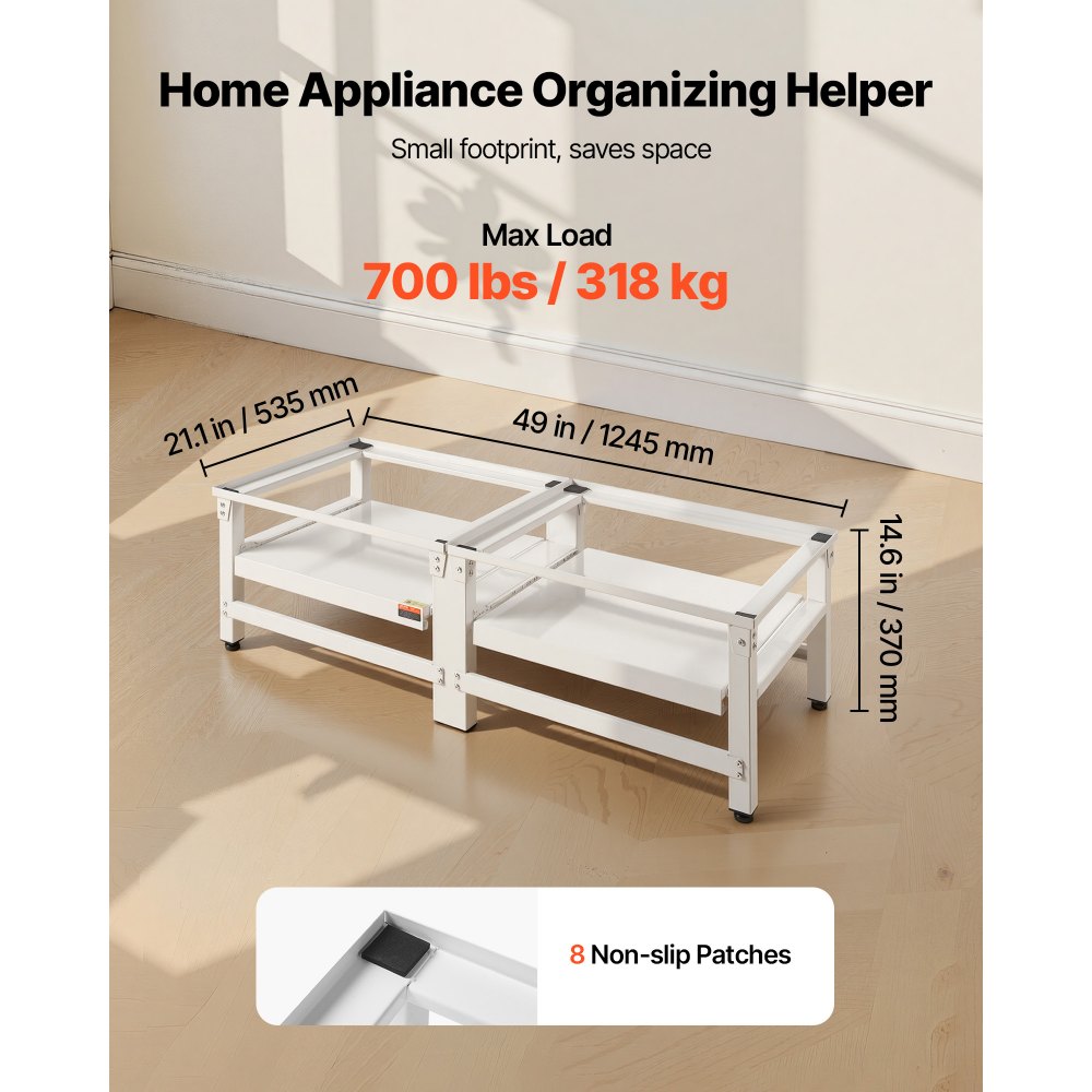 VEVOR Wasmachineonderstel 355 mm hoog, Wasmachineverhoger met uitschuifbaar schap, Draagvermogen van 318 kg, Antislipvoetjes, Wasdrogeronderstel, Sokkel, Universeel compatibel, Wit, 2-pack