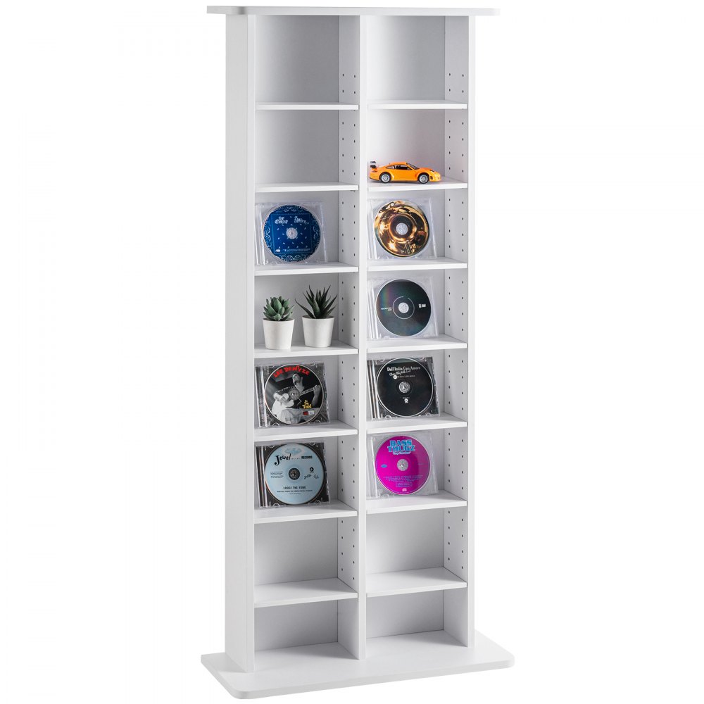 VEVOR Media-opbergkast, 8-laags dvd-rek voor maximaal 464 cd's, verstelbare cd-planken met 16 compartimenten, beschermt en organiseert muziek-, film-, videogame- of memorabiliacollecties, wit