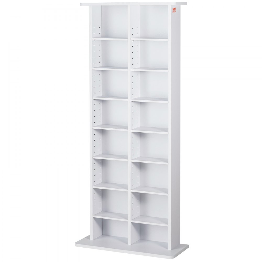VEVOR Media-opbergkast, 8-laags dvd-rek voor maximaal 464 cd's, verstelbare cd-planken met 16 compartimenten, beschermt en organiseert muziek-, film-, videogame- of memorabiliacollecties, wit
