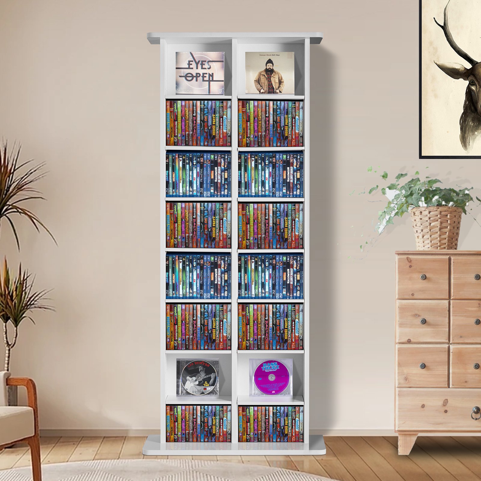 VEVOR Media-opbergkast, 8-laags dvd-rek voor maximaal 464 cd's, verstelbare cd-planken met 16 compartimenten, beschermt en organiseert muziek-, film-, videogame- of memorabiliacollecties, wit