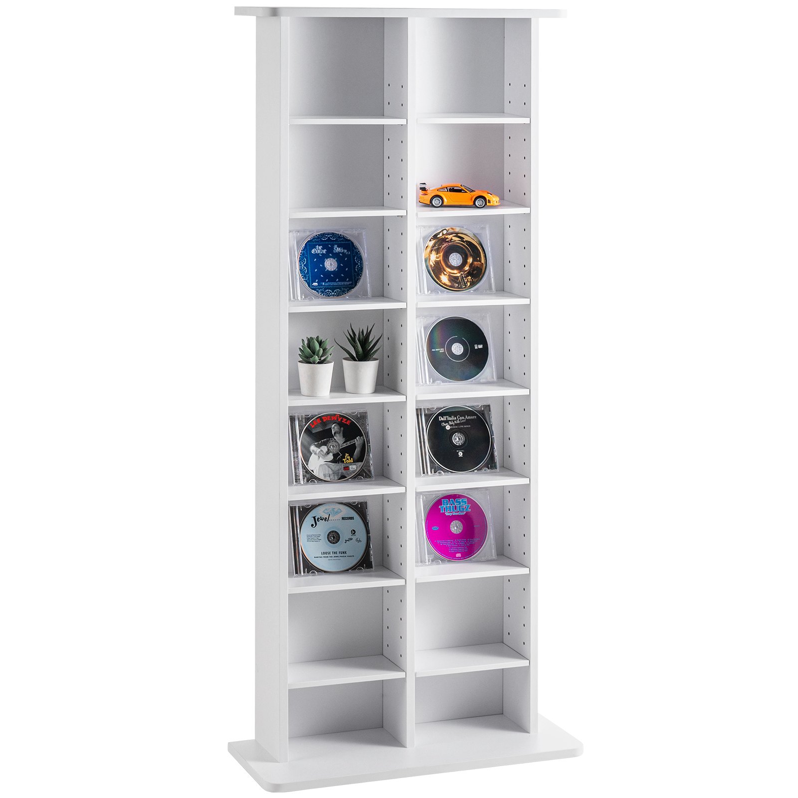 VEVOR Media-opbergkast, 8-laags dvd-rek voor maximaal 464 cd's, verstelbare cd-planken met 16 compartimenten, beschermt en organiseert muziek-, film-, videogame- of memorabiliacollecties, wit