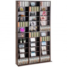 VEVOR Media Storage Cabinet 12 Layers Adjustable DVD Shelves 1080 CDs Espresso