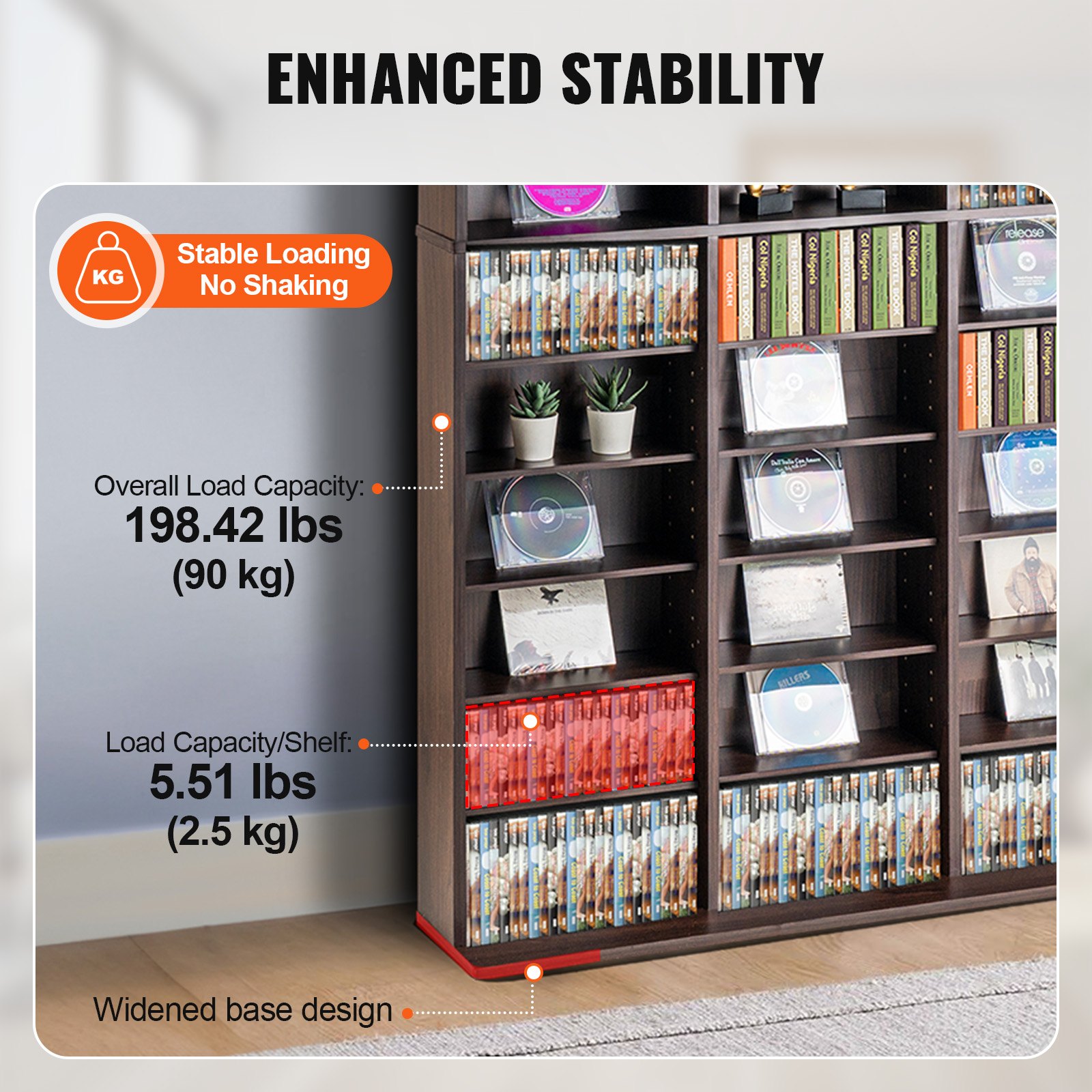 VEVOR Media Storage Cabinet, Adjustable DVD Cabinet, CD Storage Holds up to 1080 CDs, Protects & Organizes Music, Movie, Video Games or Memorabilia Collections-Espresso