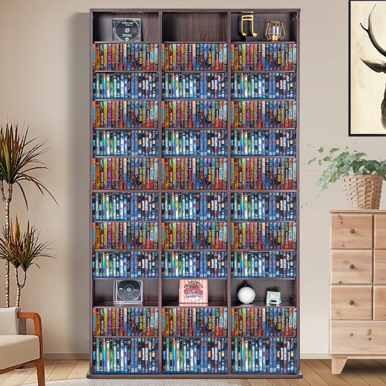VEVOR Media Storage Cabinet, Adjustable DVD Cabinet, CD Storage Holds up to 1080 CDs, Protects & Organizes Music, Movie, Video Games or Memorabilia Collections-Espresso