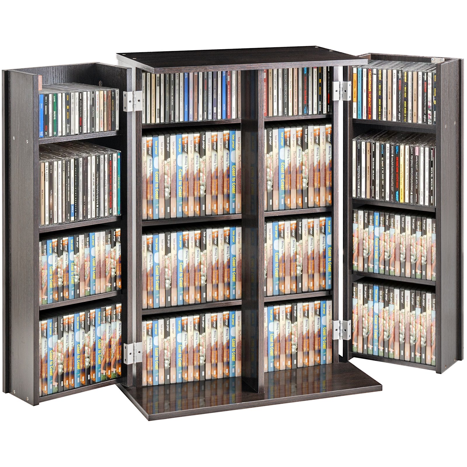 VEVOR Media-opbergkast, dvd-kast met deuren en planken, cd-opslag voor maximaal 576 cd's, verstelbare dvd-plank, beschermt en organiseert muziek, films, videogames of verzamelingen - Espresso