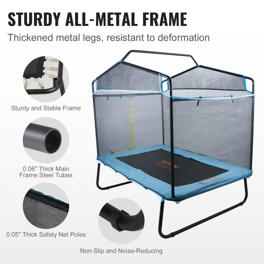 VEVOR Trampolines voor kinderen, binnen/buiten peutertrampolines, 175x126x165cm mini-babytrampoline met veiligheidsnet, gymnastiekbar, hangmat, vrijetijdstrampoline, verjaardagscadeau