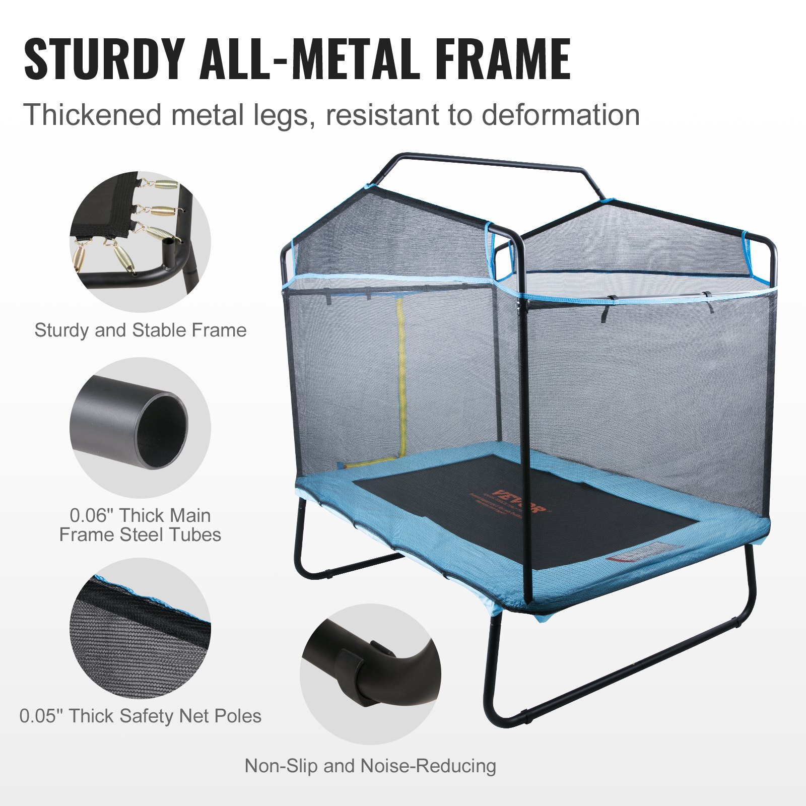 VEVOR Trampolines voor kinderen, binnen/buiten peutertrampolines, 175x126x165cm mini-babytrampoline met veiligheidsnet, gymnastiekbar, hangmat, vrijetijdstrampoline, verjaardagscadeau