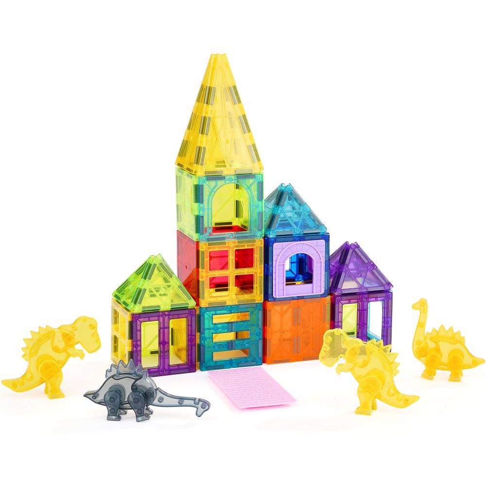 VEVOR Magnetische Bouwstenen, 56-delige Magnetische Dierenbouwset, Magnetisch Speelgoed met 4 Dinosaurussen, STEM Sensorisch Leerspeelgoed, Constructiestapelspeelgoed, Cadeau voor Kinderen vanaf 3 Jaar